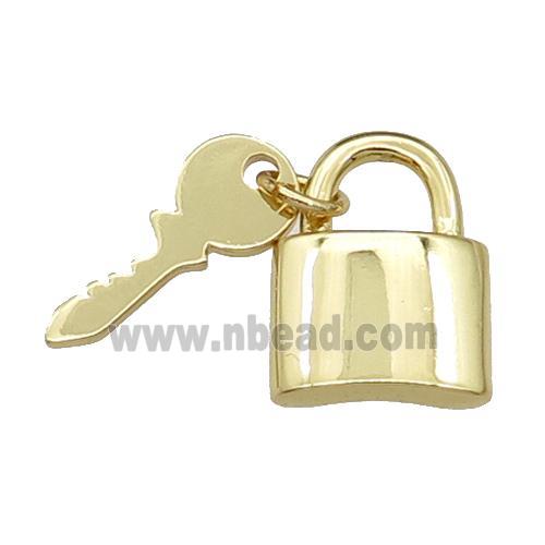 copper Lock-Key charm pendant, gold plated