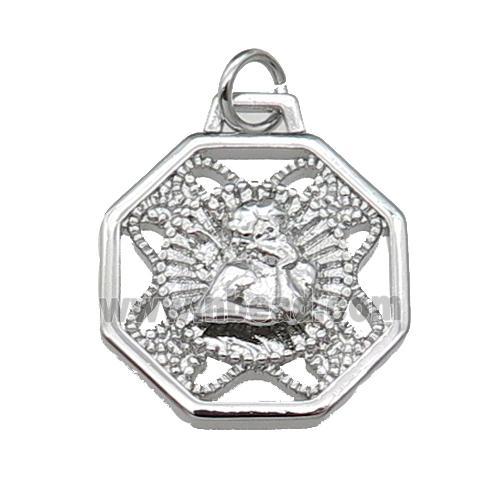 copper Angel pendant, platinum plated
