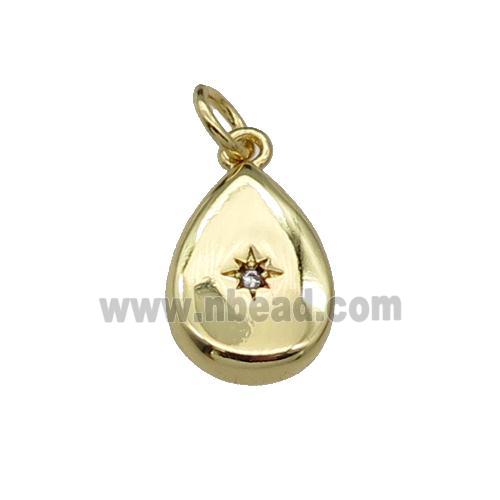 copper teardrop pendant pave zircon, gold plated