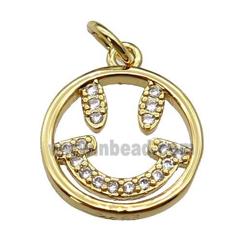 copper circle pendant pave zircon, emoji, gold plated