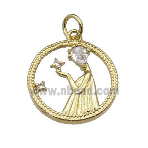 copper Beauty pendant pave zircon, circle, gold plated