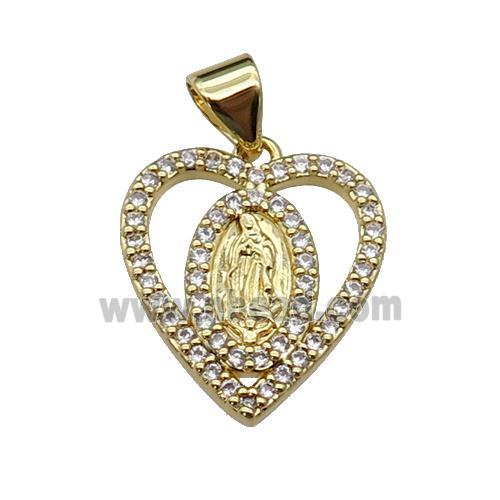 copper Heart pendant pave zircon, virgin mary, gold plated
