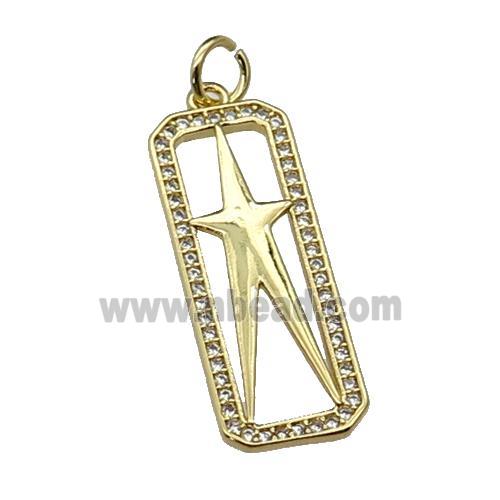 copper rectangle star pendant pave zircon, gold plated