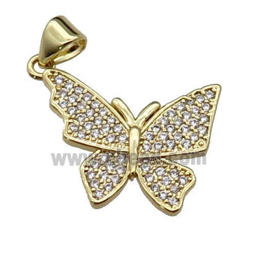 copper Butterfly pendant pave zircon, gold plated