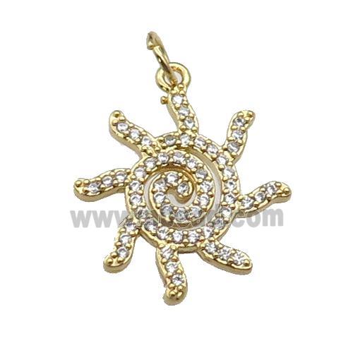 copper spiral pendant pave zircon, gold plated
