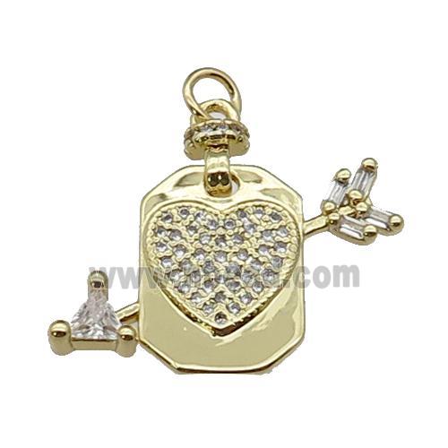 copper cupidarrow pendant pave zircon, heart, gold plated