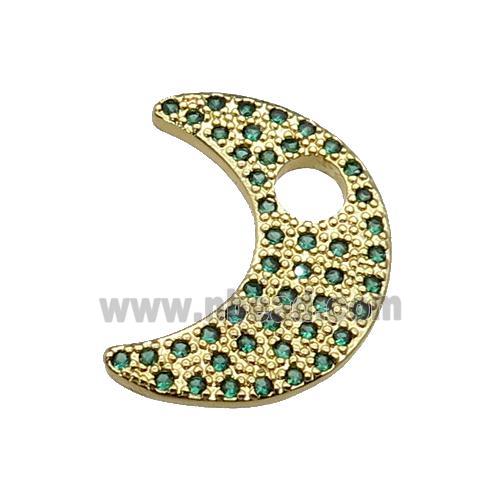 copper moon pendant pave green zircon, gold plated