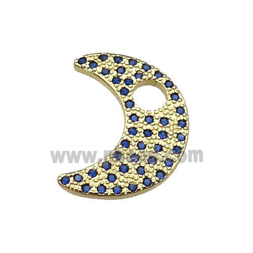 copper moon pendant pave blue zircon, gold plated