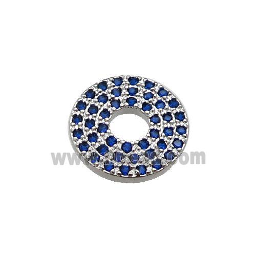 copper circle pendant pave blue zircon, platinum plated