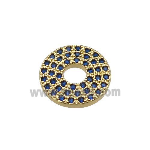 copper circle pendant pave blue zircon, gold plated