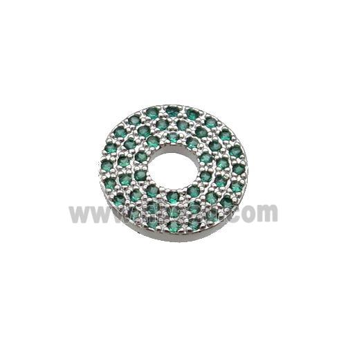 copper circle pendant pave green zircon, platinum plated