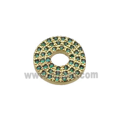 copper circle pendant pave green zircon, gold plated