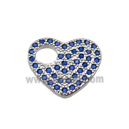 copper Heart pendant pave blue zircon, platinum plated
