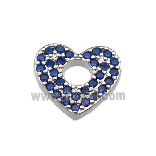 copper Heart pendant pave blue zircon, platinum plated