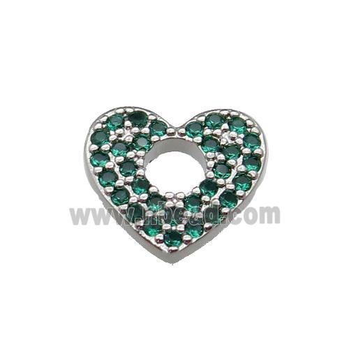 copper Heart pendant pave green zircon, platinum plated