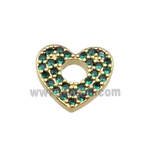 copper Heart pendant pave green zircon, gold plated