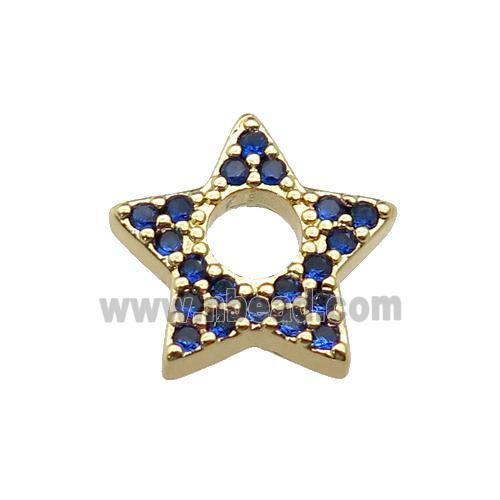 copper star pendant pave blue zircon, gold plated