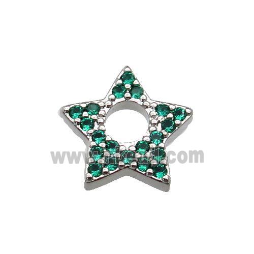 copper star pendant pave green zircon, platinum plated