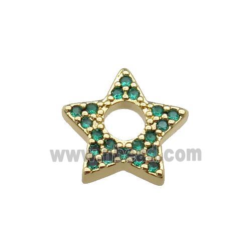 copper star pendant pave green zircon, gold plated