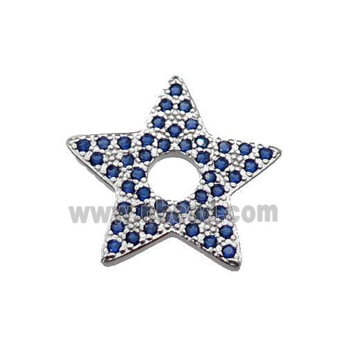 copper star pendant pave blue zircon, platinum plated