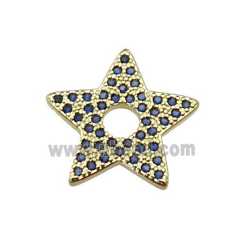 copper star pendant pave blue zircon, gold plated