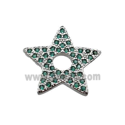 copper star pendant pave green zircon, platinum plated