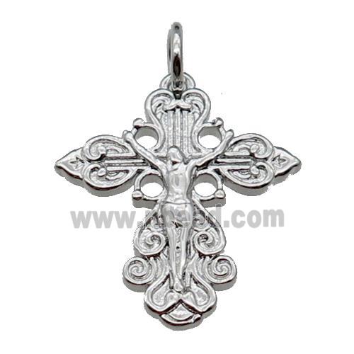 copper crucifix cross pendant, jesus, platinum plated