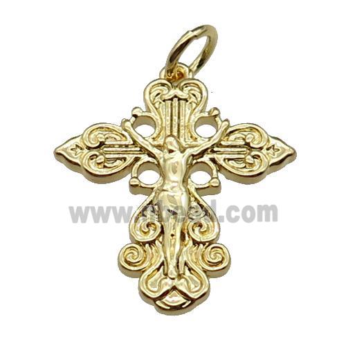 copper crucifix cross pendant, jesus, gold plated