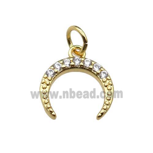 copper crescent moon pendant paved zircon, gold plated