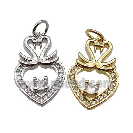 copper Heart pendant paved zircon, swan, mixed