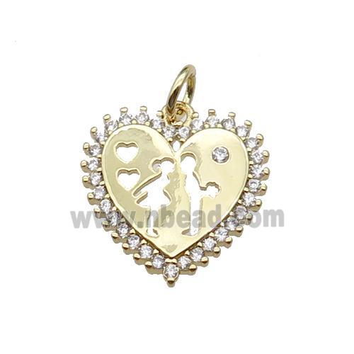 copper Heart pendant pave zircon, couple, gold plated