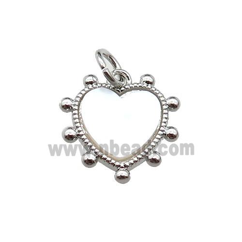 copper Heart pendant pave shell, platinum plated