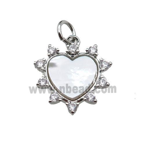 copper Heart pendant pave shell, zircon, platinum plated