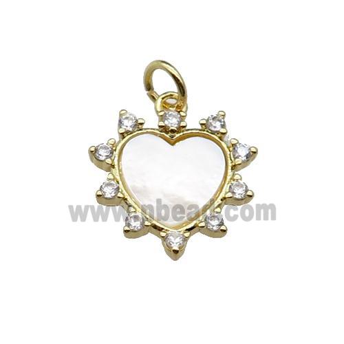 copper Heart pendant pave shell, zircon, gold plated