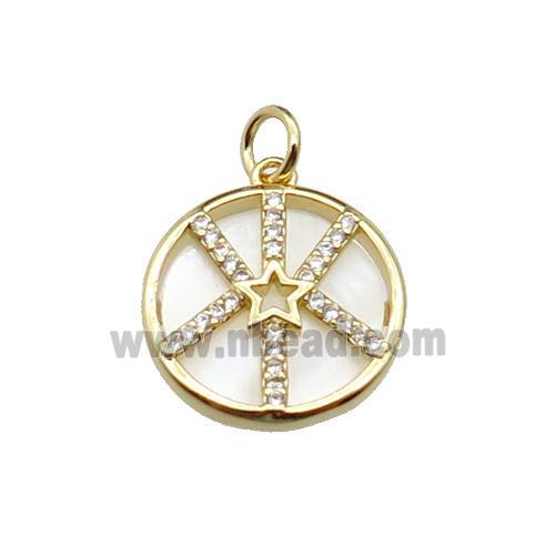 copper circle star pendant pave zircon, shell, gold plated