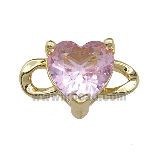 copper Heart connector pave pink zircon, gold plated