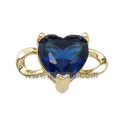 copper Heart connector pave blue zircon, gold plated