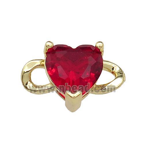 copper Heart connector pave red zircon, gold plated