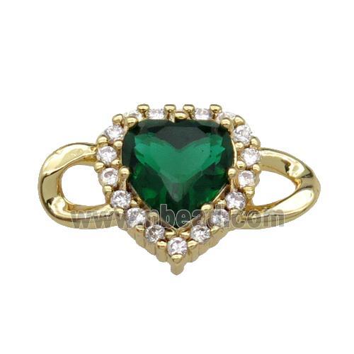 copper Heart connector pave green zircon, gold plated