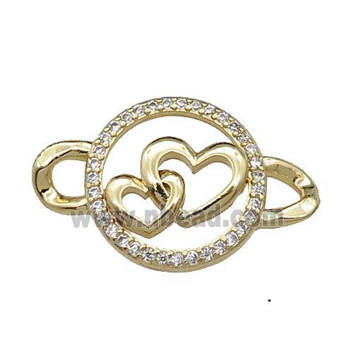 copper Heart connector pave zircon, gold plated