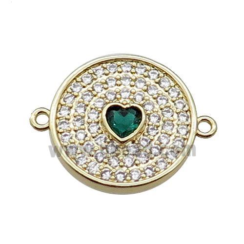 copper circle heart connector pave zircon, gold plated