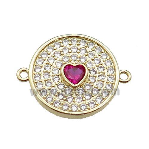 copper circle heart connector pave zircon, gold plated