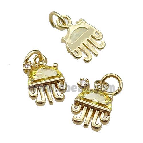 copper Octopus pendant pave olive zircon, gold plated
