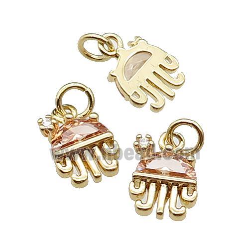 copper Octopus pendant pave champagne zircon, gold plated