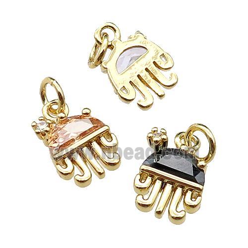 copper Octopus pendant pave zircon, mixed, gold plated