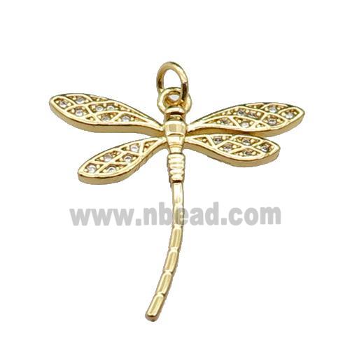 copper dragonfly pendant pave zircon, gold plated