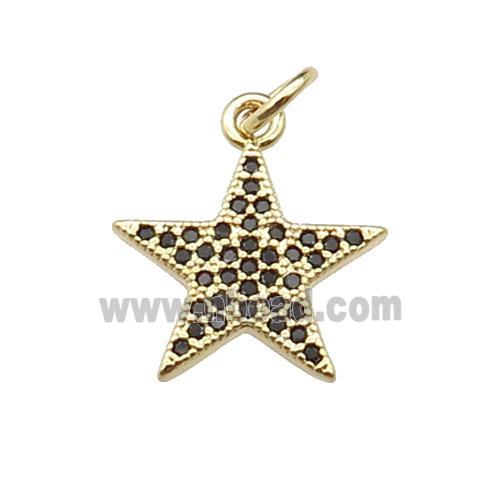 copper star pendant pave black zircon, gold plated