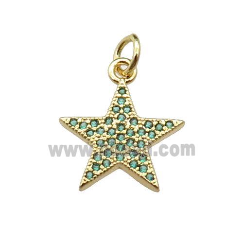 copper star pendant pave green zircon, gold plated