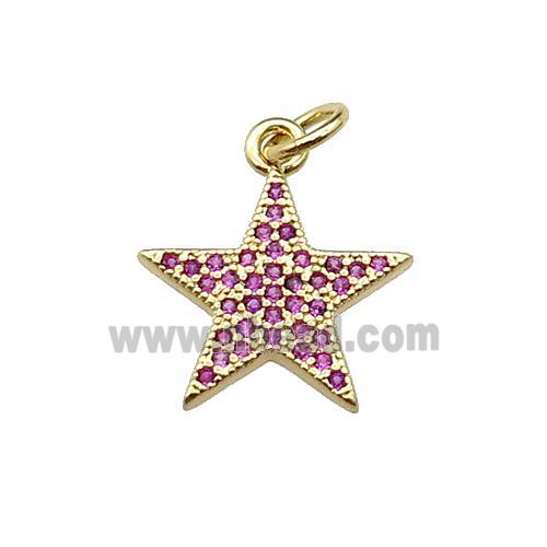 copper star pendant pave hotpink zircon, gold plated