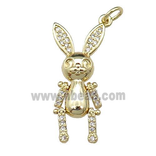 copper rabbit pendant pave zircon, gold plated